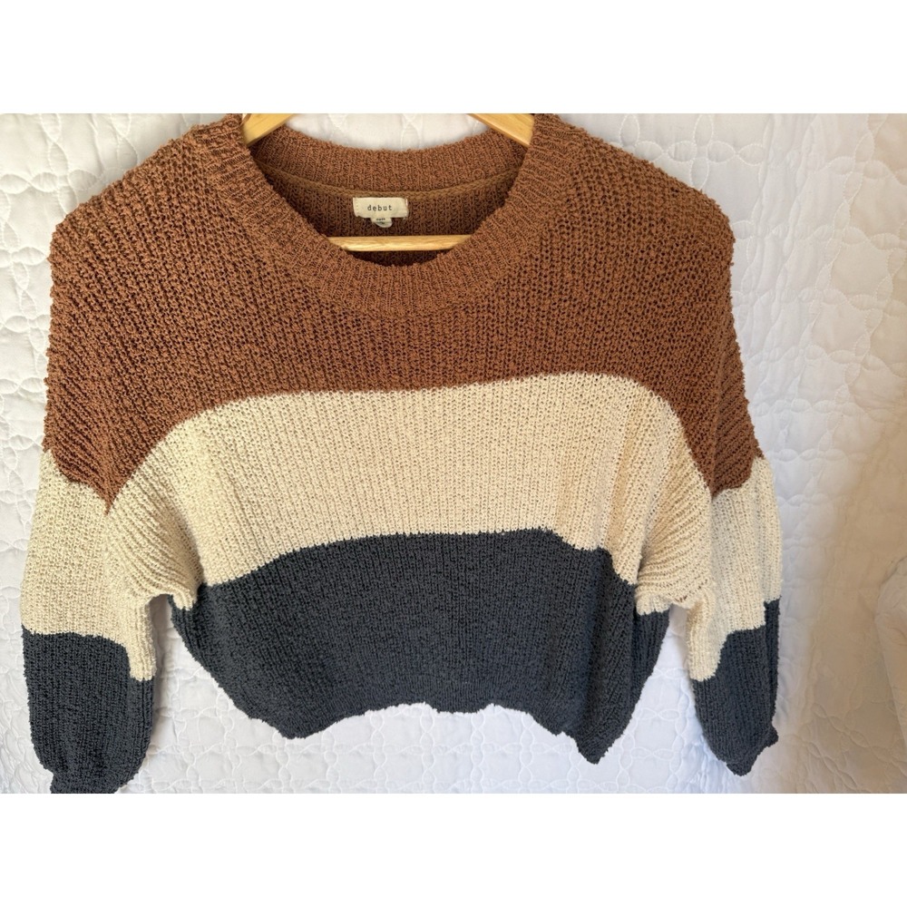 Debut Brand Cropped, Color Block Crewneck‎ Soft Feel Women's Sweater Sz XS